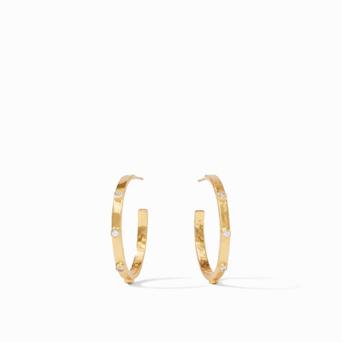 Crescent Stone Hoop Gold CZ Large