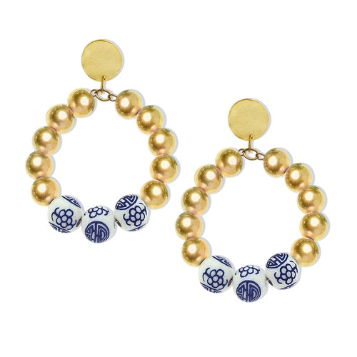 Gold Round Top & Gold Plated Ball Porcelain Dangle