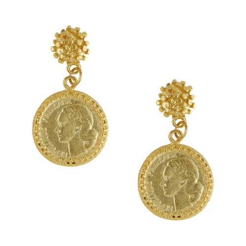 Gold Coin Drop Earring