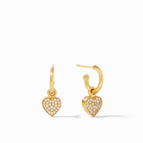 Heart Pave Demi Hoop & Charm Gold White CZ