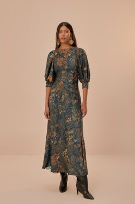 FARM RIO DOTTED FOREST TEAL MAXI DRESS