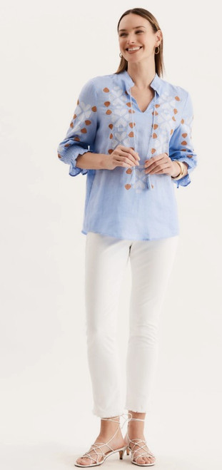 TYLER BOE RILEY LINEN EMBROIDERED TOP PORCELAIN