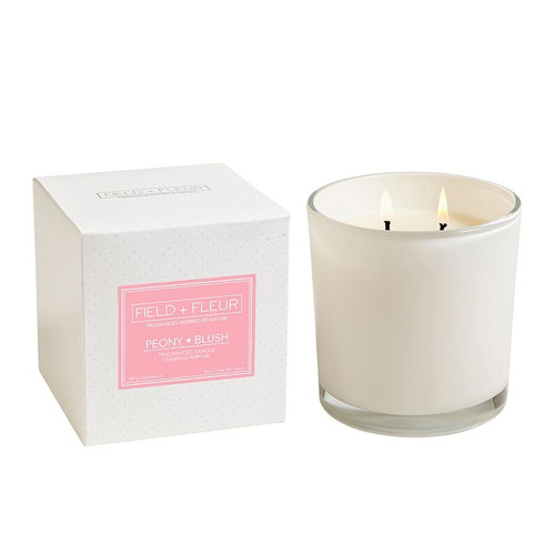 Peony Blush 2 Wick Candle in White Glass