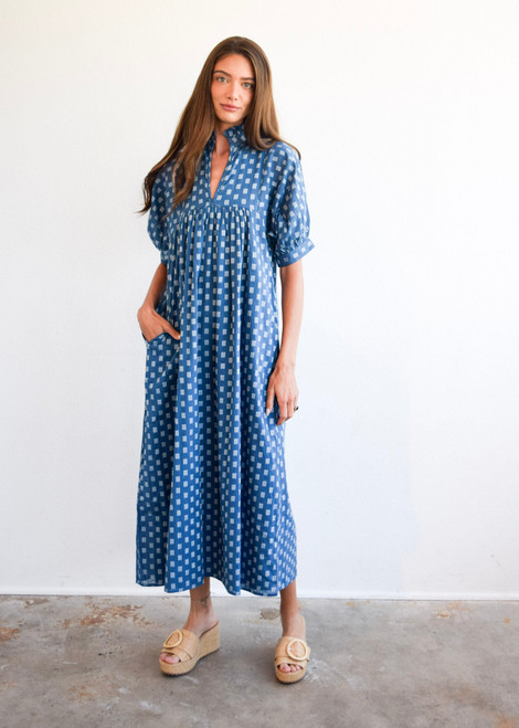 HIGH NECK MIDI 9 DOT DRESS