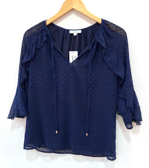 Ruffles Sleeve Top, Navy