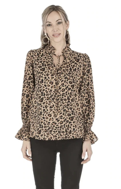 Ruffles Blouse, Brown Leopard