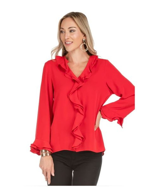 V-Neck Ruffles Top, Red