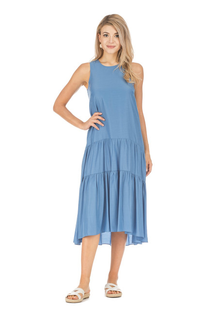 Tiered Midi Dress, Blue