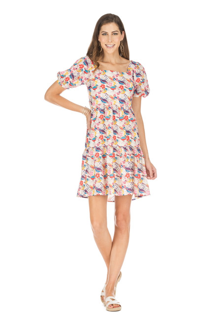 Puff Sleeve Tiered Dress, Birdies