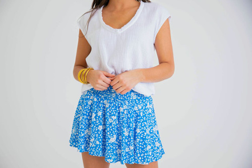 Floral Boho Smock Short - Blue