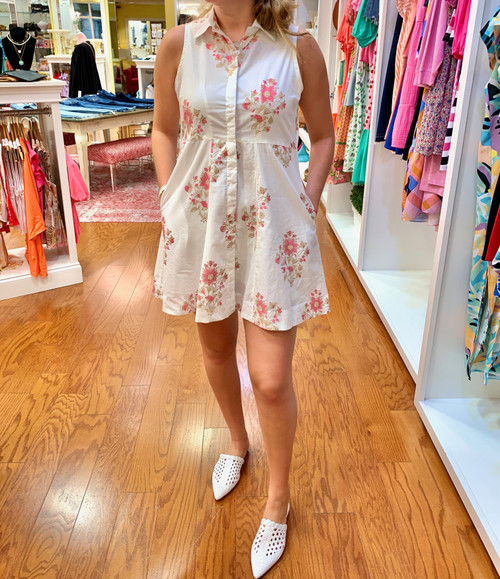 Sleeveless Mini Shirtdress - Coral Dahlia 