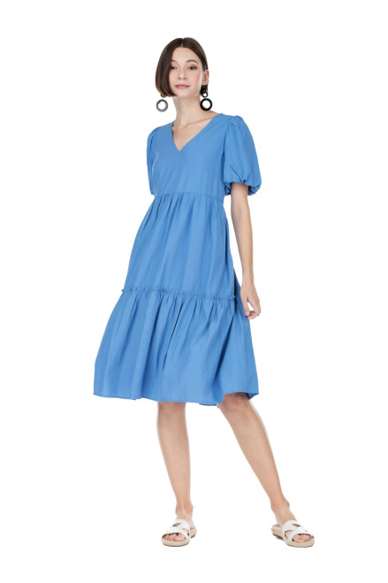 Sky Blue Puff Sleeve Dress