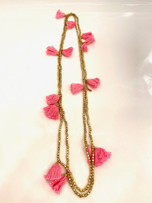 Gold Tassel Necklace - Pink