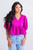 Solid Vneck Poplin Puff Sleeve Top