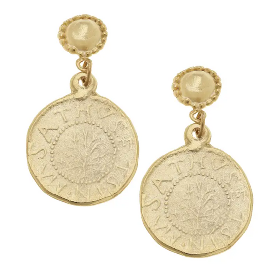 Gold Cab and Coin Earrings