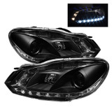 Spyder Volkswagen Golf GTI 2010-2013 Projector Headlights Halogen DRL Black