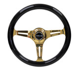 NRG 350mm Classic Wood Grain Steering Wheel Black Grip Chrome Gold ST-015CG-BK