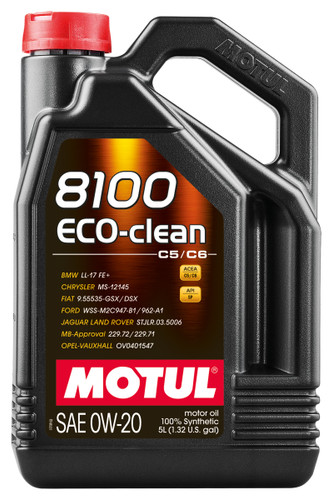 Motul 8100 Eco-Clean 0W20 Synthetic Engine Oil 5L ACEA C5/C6 for Gas Diesel