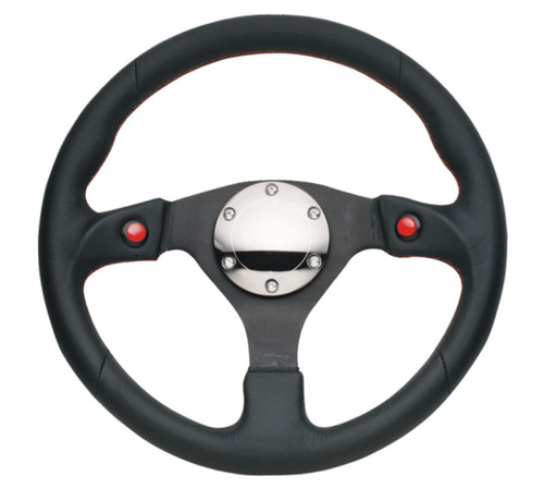 NRG Universal 320mm Black Leather Steering Wheel  Reinforced with Dual Buttons