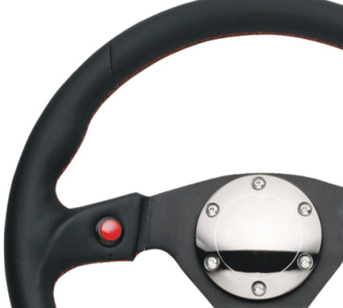 NRG Universal 320mm Black Leather Steering Wheel  Reinforced with Dual Buttons