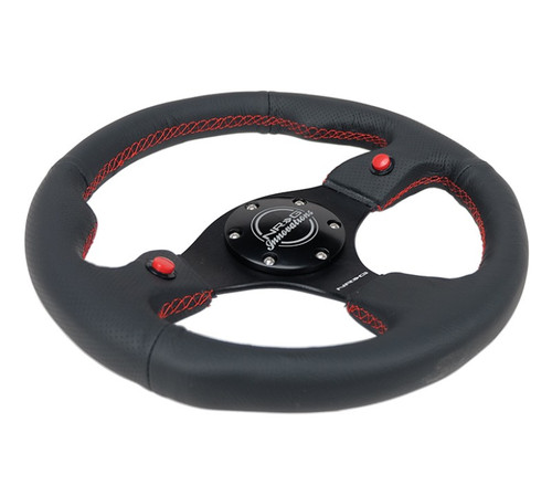 NRG Universal 320mm Black Leather Steering Wheel  Reinforced with Dual Buttons