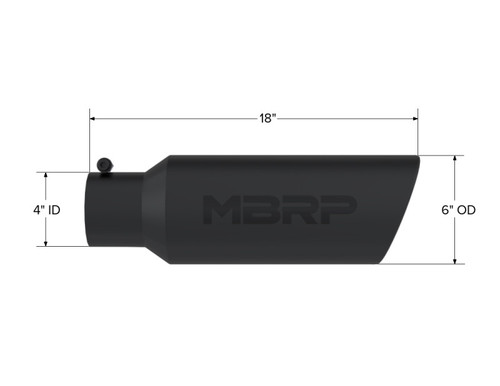 MBRP 6-Inch OD Black Coated Stainless Steel Exhaust Tip 4" Inlet 18" Long Tube