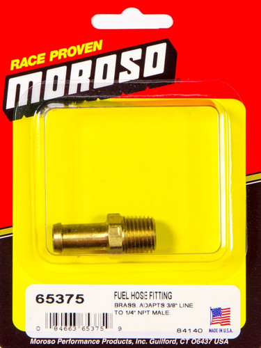Moroso Brass Fuel Fitting 3/8" Hose Barb to 1/4 in NPT Male Straight - P#65375