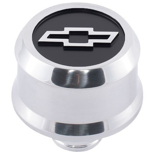 Proform Bowtie Slant Edge Breather Cap 1.25 Inch Aluminum Black Chevy
