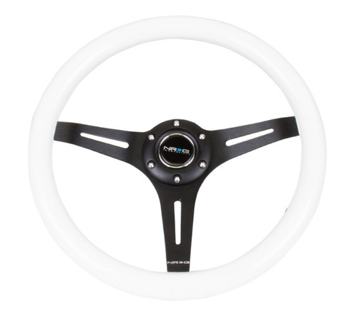 NRG 350mm Classic Wood Grain Steering Wheel White Grip Black 3-Spoke Center