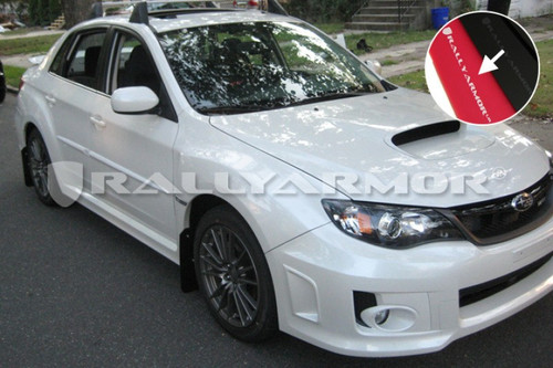 Rally Armor UR Red Mud Flap Kit White Logo 2011-2014 Subaru Impreza WRX/STI