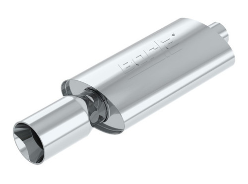 Borla Boomer Thumper Oval Muffler 2.25in Center Inlet 4in Round Side Exit