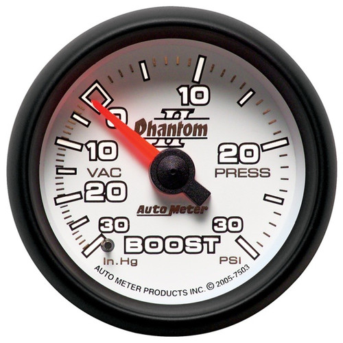AutoMeter Phantom II 52mm Mechanical Boost/Vacuum Gauge 30 PSI/30 inHg White LED