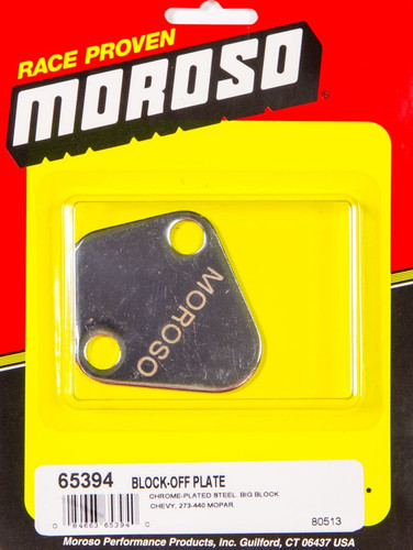 Moroso Steel Chrome Fuel Pump Blockoff for Big Block Chevy, Mopar V8 and Ford V8