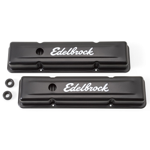 Edelbrock Signature Series Short Valve Covers Steel Black for Small Block Chevy