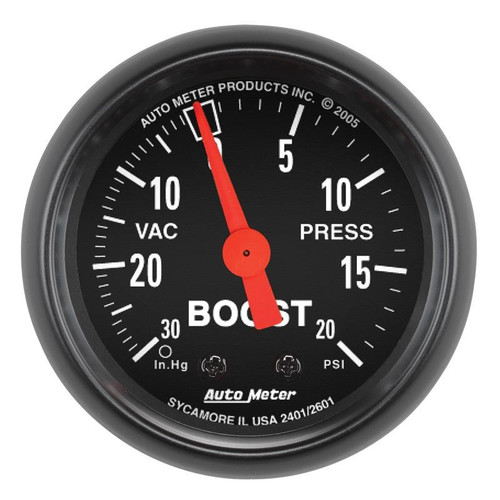 AutoMeter Z Series Boost Vacuum Gauge 52mm 20 PSI Mechanical Black 2601