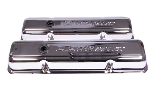 Proform SBC Chrome Bowtie Valve Cover Pair Baffle Short Style