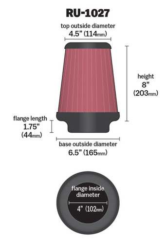 K&N RU-1027 Universal Clamp-On Air Filter 4" Flange for Jeep Grand Cherokee 4.0L