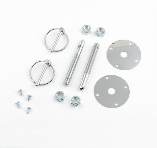 Mr. Gasket Universal Hood Pin Kit 4 inch Steel Chrome with Scuff Plates Pair