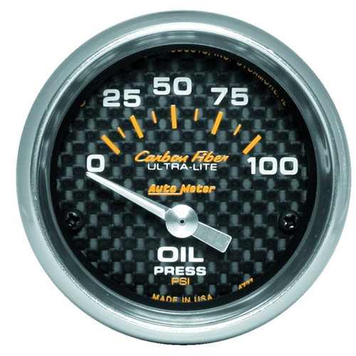 AutoMeter Oil Pressure Gauge 52mm 100 PSI Carbon Fiber Electric 2-1/16in