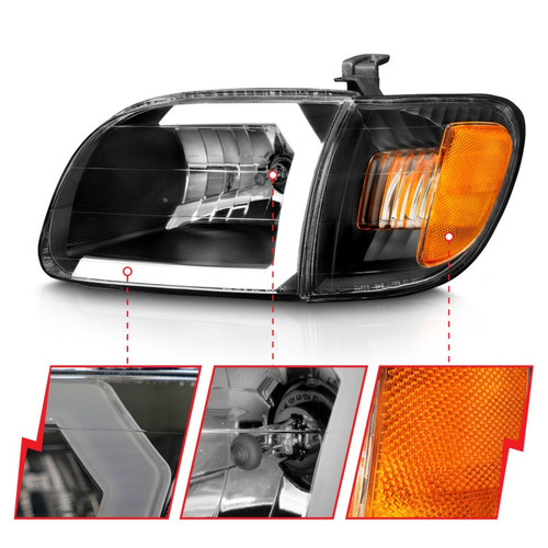 ANZO HEADLIGHTS TOYOTA TUNDRA 2000-2004 CRYSTAL BLACK HOUSING PAIR 111579