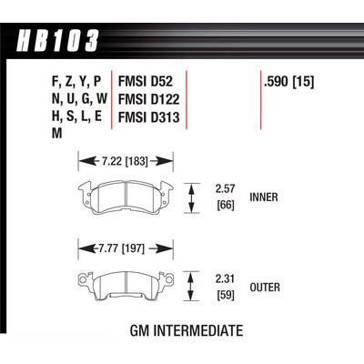 HAWK Brake Pads Set of 4 - GM D-52 Blue 9012 Compound, New