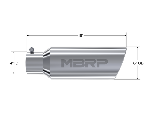 MBRP 6in Rolled End Exhaust Tip 4in Inlet T304 Stainless 18in
