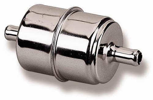 Holley 162-523 Chrome Inline Fuel Filter 3/8in Hose Barb Paper Element 40 Micron