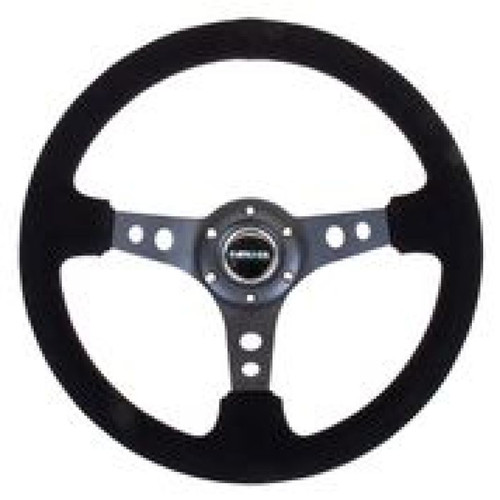 NRG RST-006-S 350mm Black Suede Steering Wheel Black Stitch Cutout Spokes