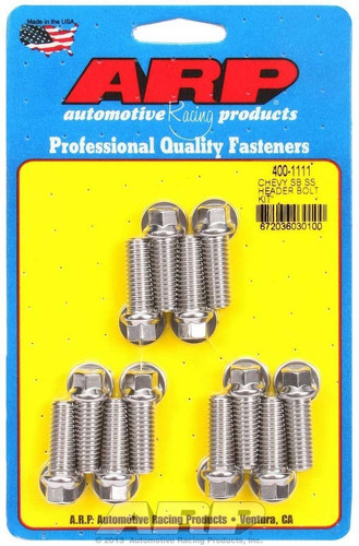 ARP Stainless Header Bolt Kit 3/8-16 x 1in Hex Polished for Small Block Chevy