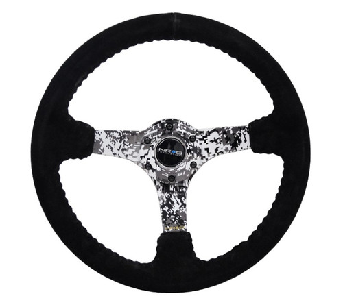 NRG Reinforced 350mm Black Suede Steering Wheel with Digi-Camo Spokes