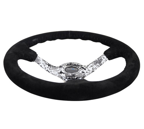 NRG Reinforced 350mm Black Suede Steering Wheel with Digi-Camo Spokes