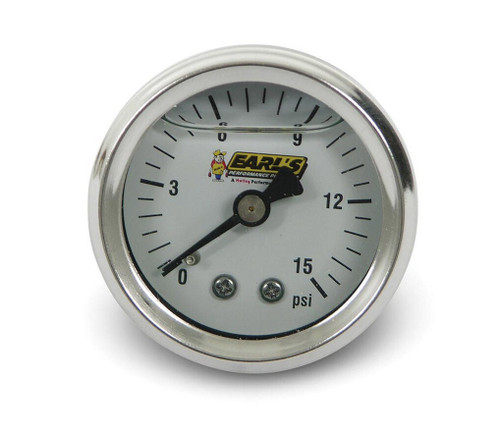 Fuel Pressure Gauge 0-15 PSI Mechanical Liquid Filled White Face 1.5"
