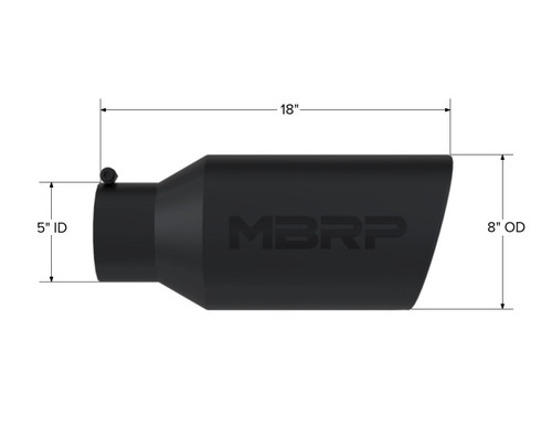 MBRP Black Exhaust Tip 8in OD Rolled Angle Cut 5in Inlet 18in Long T5129BLK