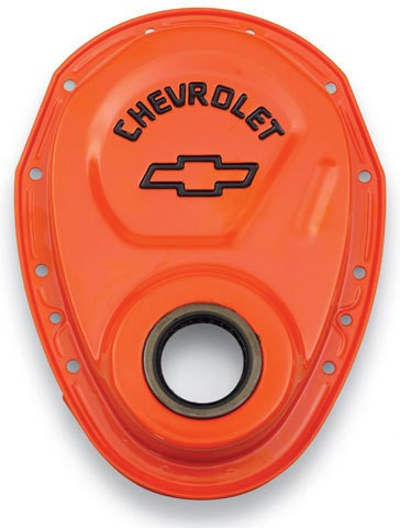 Proform Timing Cover with Seal Orange Finish Steel Gloss for Small Block Chevy